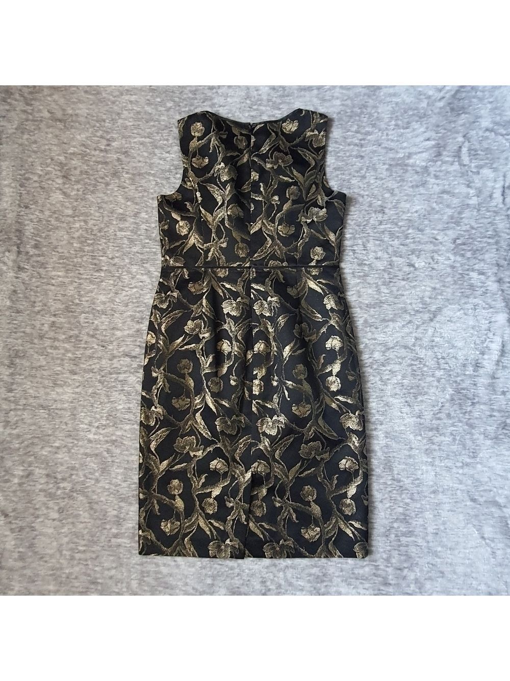 Talbots Sleeveless Gold Floral Midi Sheath Party Dress with Pockets Black Size 8 - Picture 3 of 10